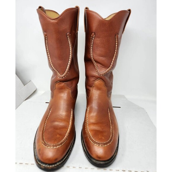 Vintage Nitro Tan Leather Western Cowboy Stitched Boot Men 8 Steel Toe Insulated - Picture 2 of 11